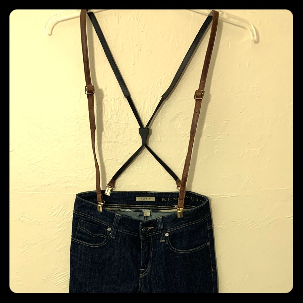Free People Retro Leather Suspenders One Size